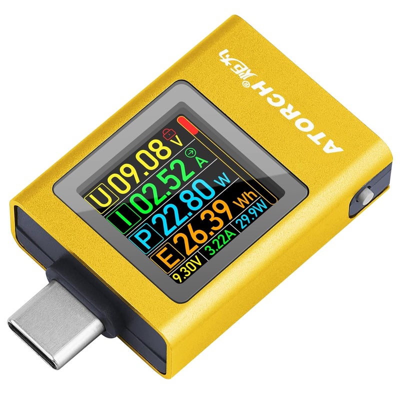 MakerHawk USB C Power Meter USB C Tester, USB Multimeter 4.5-50V 0-12A Two-Way Measurement Gravity Sensor Voltage Current Capacity Amp Volt Voltmeter Ammeter Digital Tester for Chargers Power Bank Cable Gold - Image 1